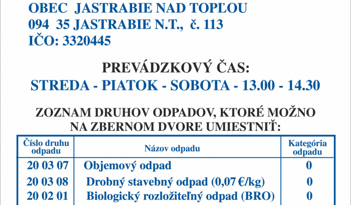 Fotka - ZBERNÝ DVOR - PREVÁDZKOVÉ HODINY